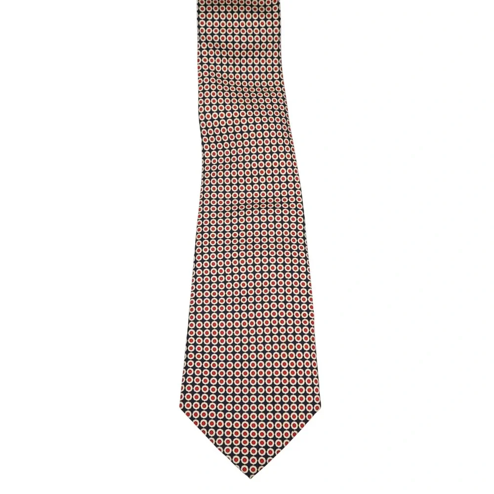 Polo‎ Ralph Lauren Navy Red Polka Dot Geometric Silk Necktie Made by Hand USA